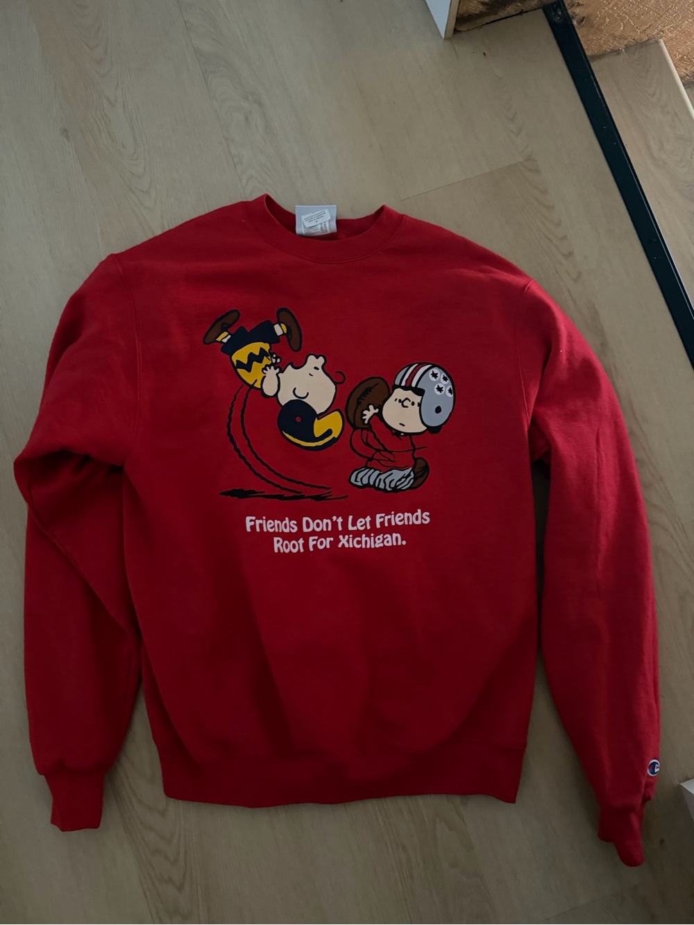 Champion Red Peanuts Football Crewneck Sweatshirt